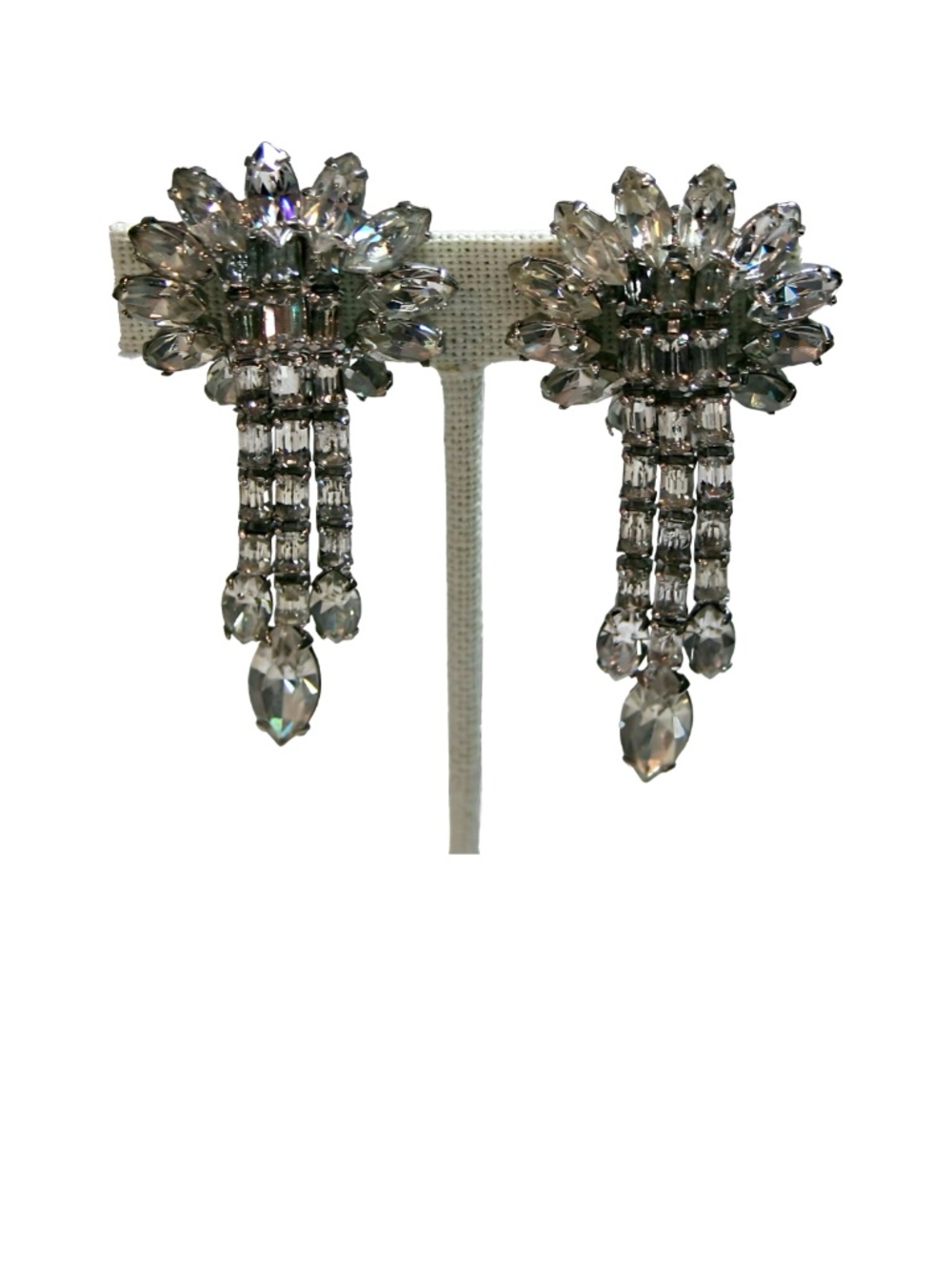 Vintage Weiss Clip Rhinestone Dangle Earrings